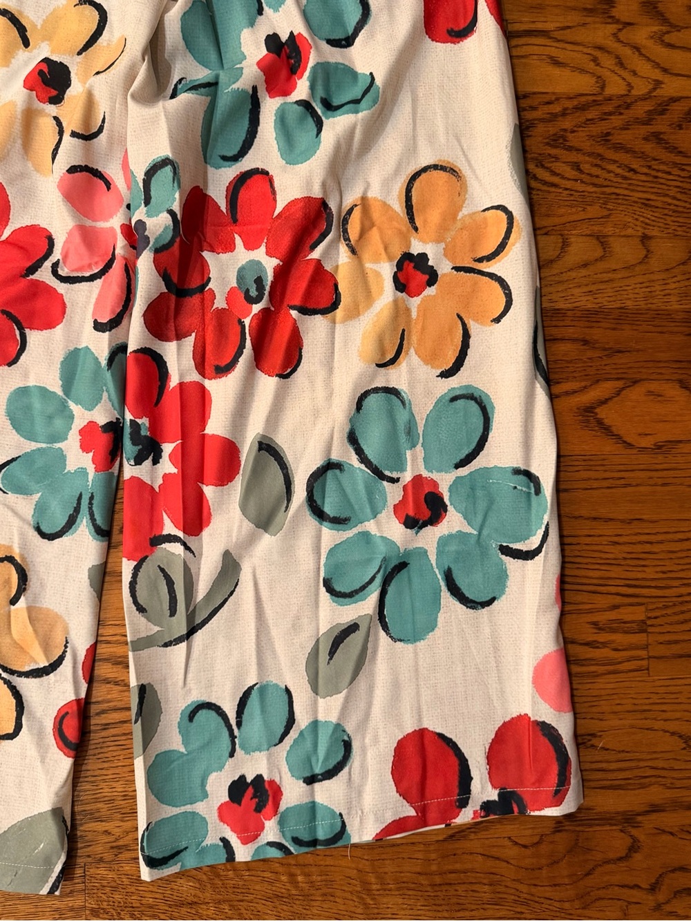 Floral Wide-Leg soft polyester Pants - White with Multicolor Flowers - Picture 6 of 6